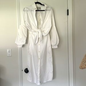 Johanna Ortiz Shirt Dress. Cut out in front. Low V. Size 4